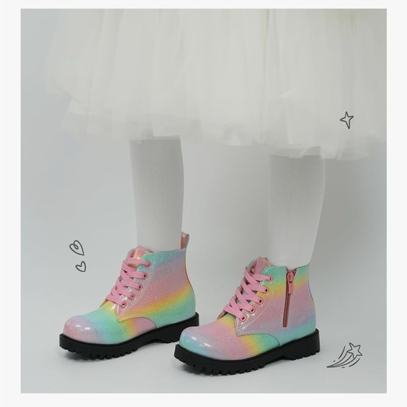 Jabasic Glittery Rainbow Ankle Boots with Pink Laces - Picture 3 of 7